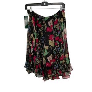 LAUREN RALPH LAUREN Black Floral Ruffle Skirt NWT Size 8 Midi Semi Sheer